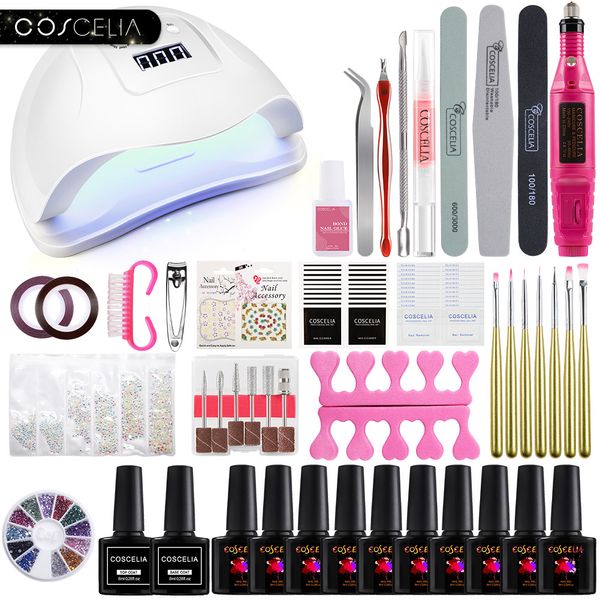 

coscelia 80w lamp gel nail polish set tools for manicure set for nail art semi-permanent uv varnish tools manicure kit