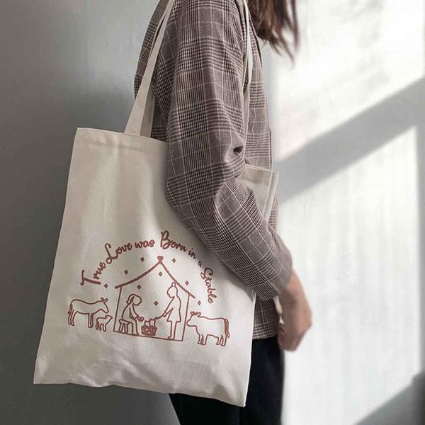 

women shopping bag female canvas cloth shoulder bag environmental storage print handbag reusable foldable eco grocery tote
