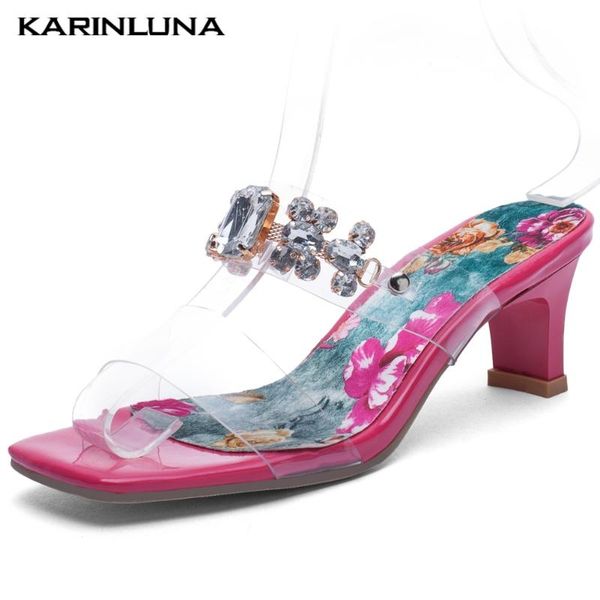 

karin new trendy plus size 43 crystals comfy heels pvc ladies women shoes sandals slipper mules pumps, Black