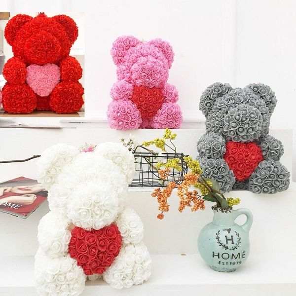 

red gift with heart big dropshipping gifts 40cm flower artificial decoration christmas bear for women valentines rose ilhar