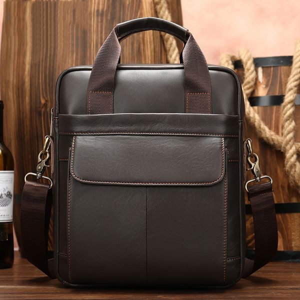 

cowhide men's bags business retro vertical briefcase leisure single slant straddle bags men handbag crossbody shoulder bag