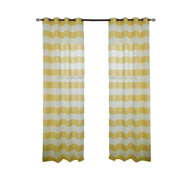 

retro style striped printing tulle curtain for living room bedroom window decor punching style
