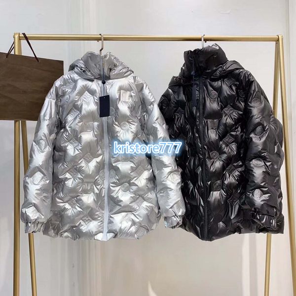 

Women 039 luxury de ign vintage over ized monogram flower hooded padded cotton jacket coat outerwear girl activewear runway park, White;black