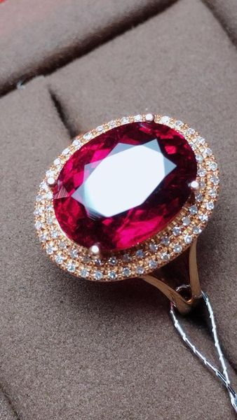 

fine jewelry real pure 18 k gold au750 100% натуральный красный турмалин gemstone 5.1ct женские кольца бразилия origin для женского подарка, Golden;silver