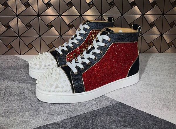 

with box]famous design pik pik red bottom sneaker rivets spike leather rhinestones with casual walking dress party wedding, Black