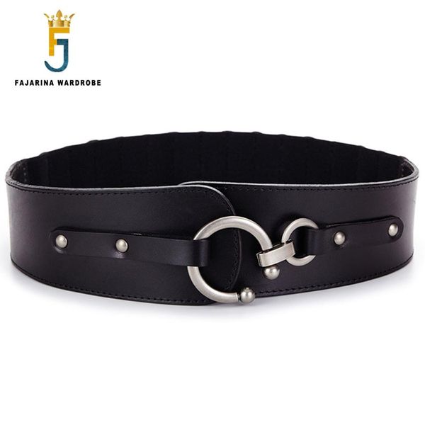 

fajarina quality ladies luxury women decorative elastic cowskin genuine leather belts for women wide waist skirt belt n17fj083, Black;brown