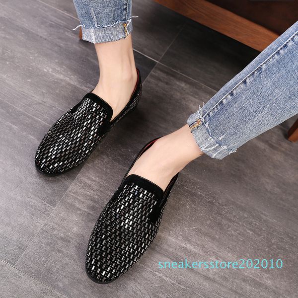 

m-anxiu full shining pvc bricks decoration mens formal dress shoes soft sole slip-on loafers big size party casual shoes 2020 s10, Black