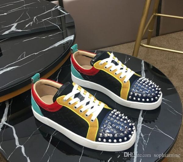 

summer sneaker mesh breather shoes red bottom luxury sneaker studded spikes men trainers outdoor lace-up sports runner shoes us5-12, Black