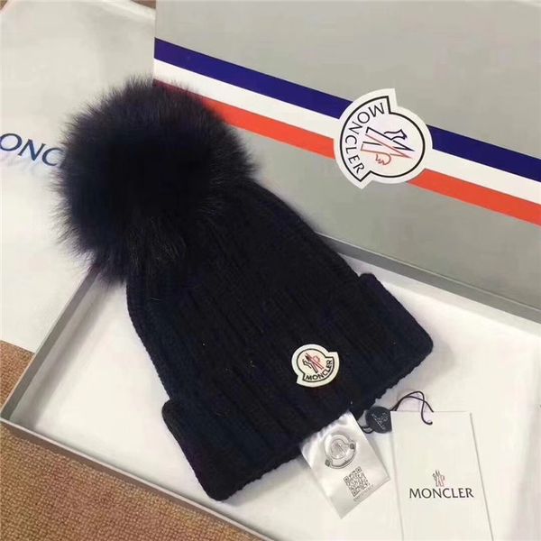 

branded women winter knit hat pure virgin wool fox fur fashion girl soft warm hat wej85, Blue;gray