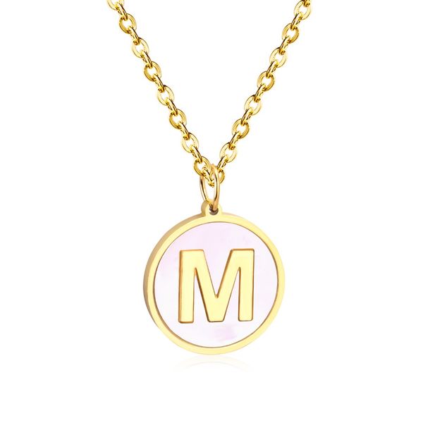 

luxukisskids stainless steel round shell initial pendant necklace gold 26 a-z letter necklaces female party friend wholesales, Silver