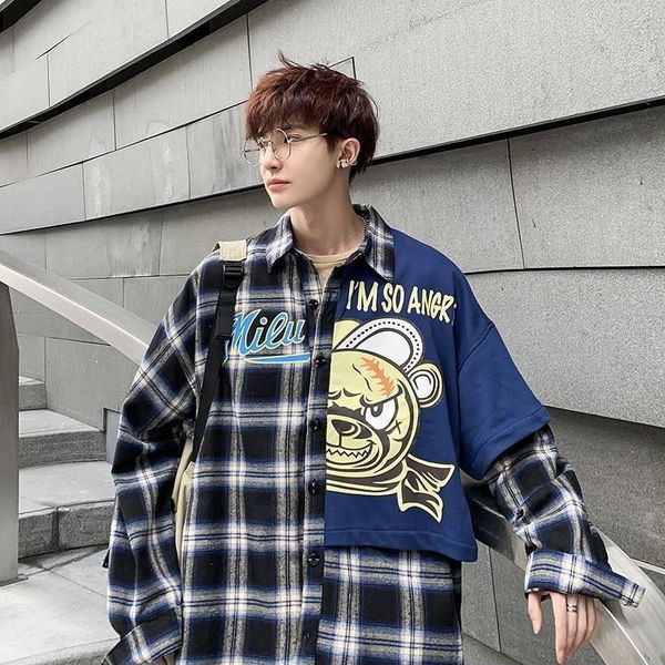 

2020 new boys casual plaid shirt japanese style tide teen student long sleeve hong kong style ins korean trend harajuku, White;black