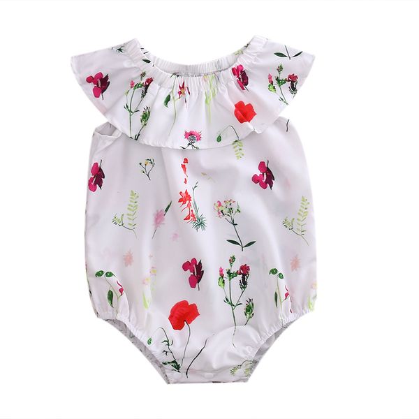 

2017 мода малыш девочка с коротким рукавом цветочные рябить ползунки наряды одежда 0-2y, Blue