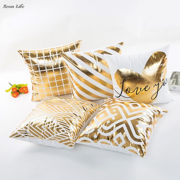 

ishowtienda new design 2017 gold foil printing pillow case waist throw pillow cover bright colorful square throw pillowcase