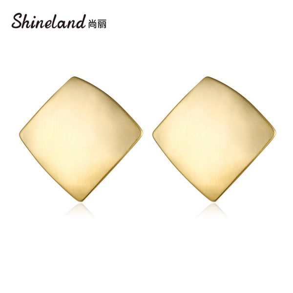

shineland unique metal stud earrings trendy gold color geometric rhombus statement earring for women new arrival fashion jewelry, Golden;silver