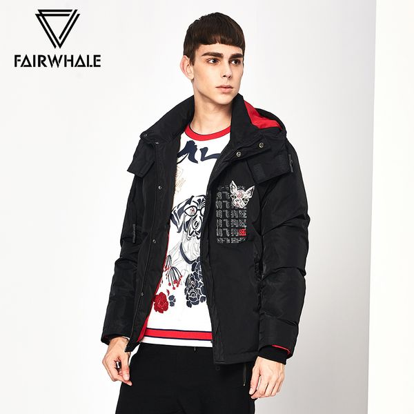

mark fairwhale 2019 winter causal loose down jacket men white duck down zipper straight with hat black coat 717415012066