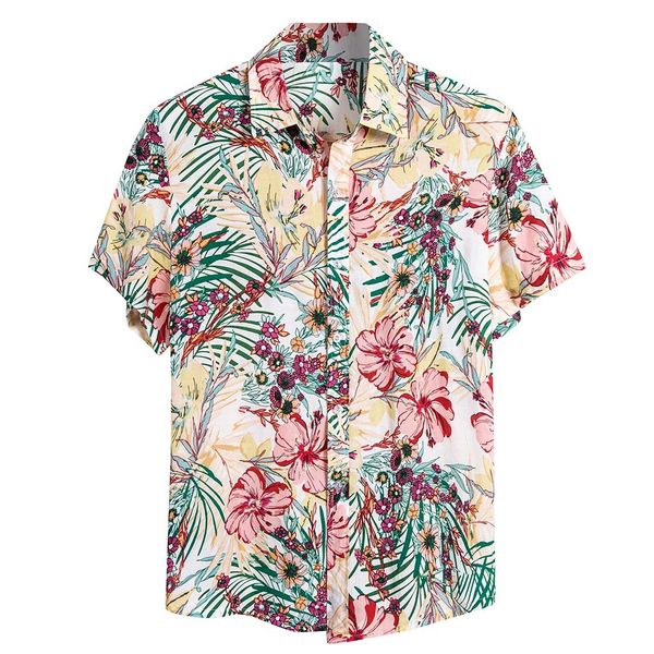 

men ethnic short sleeve printed hawaiian shirt blouse plus size -3xl shirts camisa social masculina chemise homme 2020 summer, White;black
