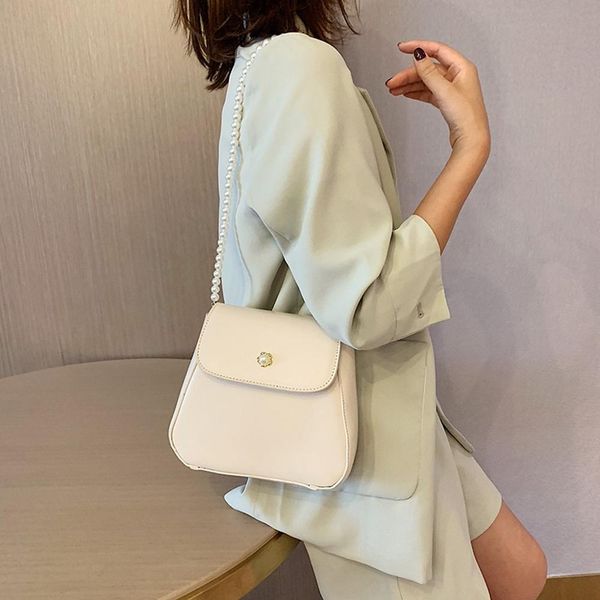 

classic pearl flap cover bag for women cross body bag fashion leather solid color messenger bags luxury pearl handle bags #15