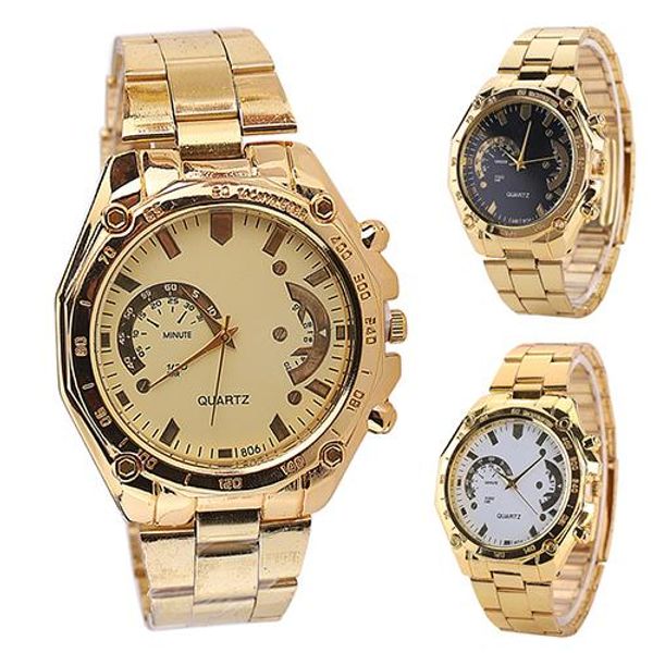 

women's men's golden color stainless steel band analog quartz sport wrist watch new, Slivery;brown