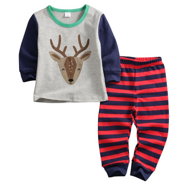 

1-5 years kids boys christmas clothes deer print gray boys t-shirt striped pants outfits tracksuits for xmas clothing, White