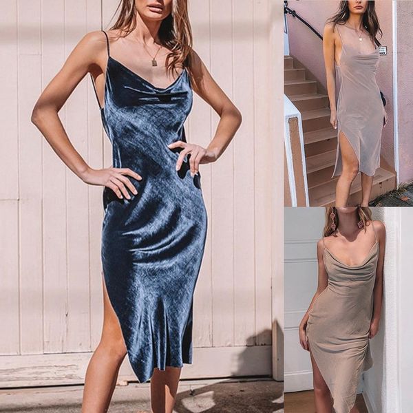 

dresses woman party night long party dresses 2019 fashion women casual solid color condole belt velvet dress#g30, Black;gray