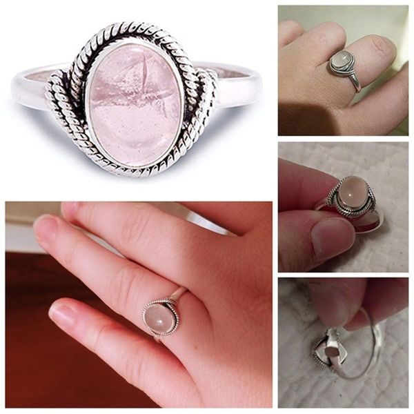 

retro marcasite 925 sliver rose quartz rings fashion oval engagement pink crystal bizuteria pink z 925 sliver jewelry rings, Golden;silver