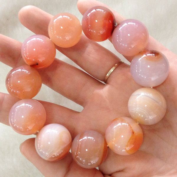 

authentic natural crystal bracelet men's colorful nude pink agate hand string men's and women's large beads buddha 8mm-20mm, Golden;silver