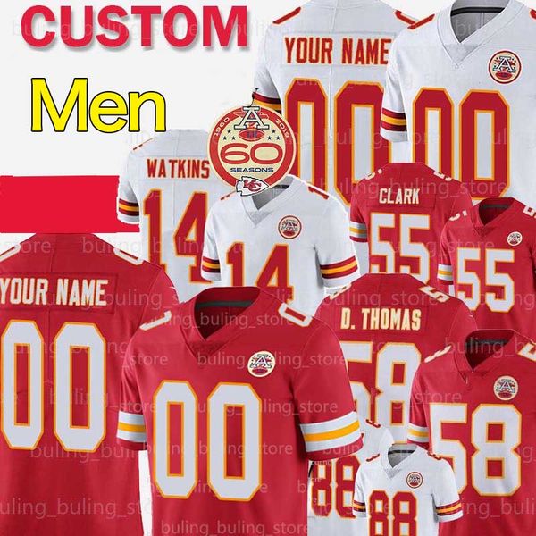 

custom 58 derrick thomas kansas city chief 55 frank clark 95 chris jones 88 tony gonzalez sammy watkins damien williams dawson, Black;red