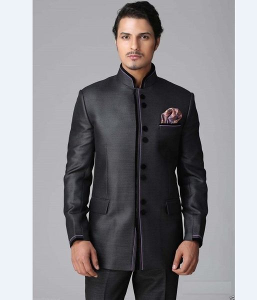 

popular groomsmen mandarin lapel groom tuxedos groomsmen man suit mens wedding suits bridegroom (jacket+pants+tie) b141, Black;gray