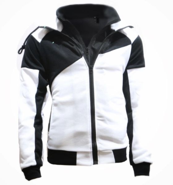 

2020 foreign trade fake two pieces hit color splicing leisure sports hooded men's cross-border sweater double zipper, Black;brown