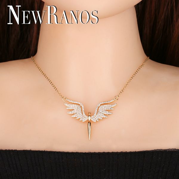 

trendy angel wing charm necklace full paved cubic zirconias pendant necklace champagne gold color for women jewelry nfx001402, Silver