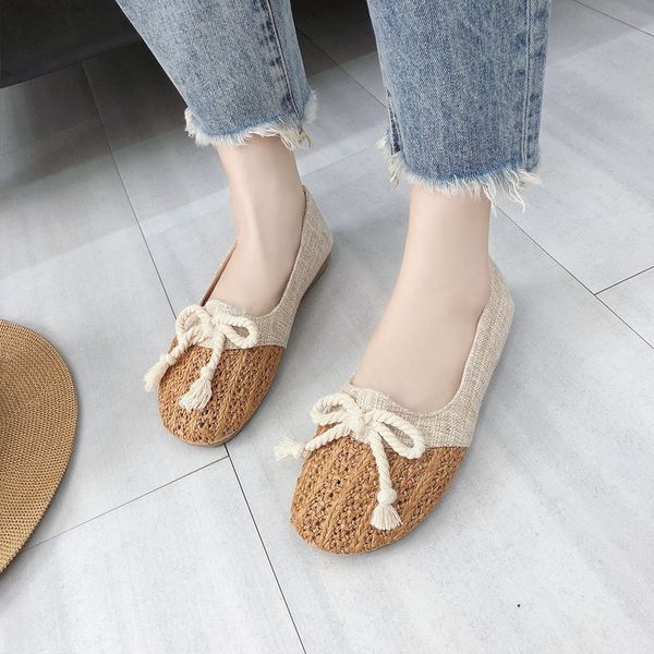 

summer korean-style students fisherman shoes women's lazy breathable canvas hollow out flax versatile flat moccosins, Black