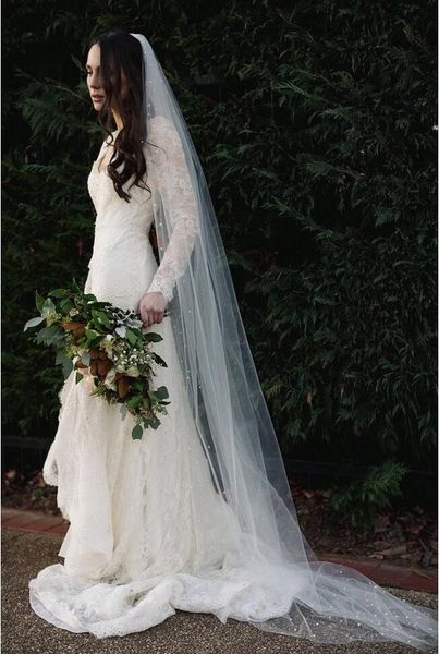 

2020 new arrival long wedding veils with comb 1.5m/2m/3m soft tulle with pearls bridal veils wedding accessories, Black