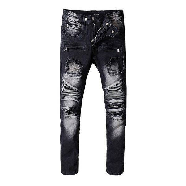 

new mens fashion designer jeans distressed zipper jeans men designer pants ripped denim pants, Blue