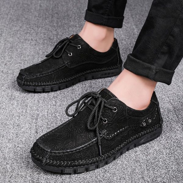 

genuine leather men casual shoes british style male sneakers handmade low-men shoes lace up sneakers male hc-724, Black