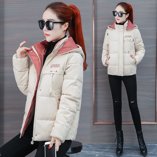 

new detachable cap winter women's short korean version of the straight thick warm down cotton jacket coat, Black