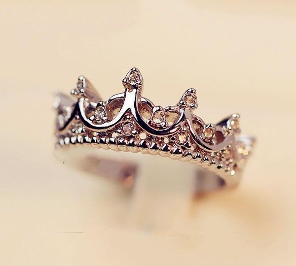 

korean style retro crystal drill hollow crown shaped queen temperament rings for women party wedding ring jewelry ing, Slivery;golden