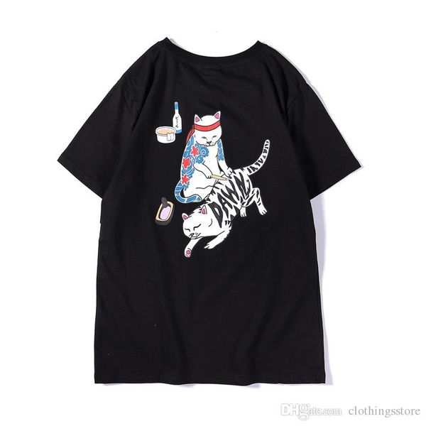 

ripndip tide brand short sleeved mens designer t-shirt luxury fashion slim t-shirt boutique couple cat print t-shirt cotton sports t shirt, White;black