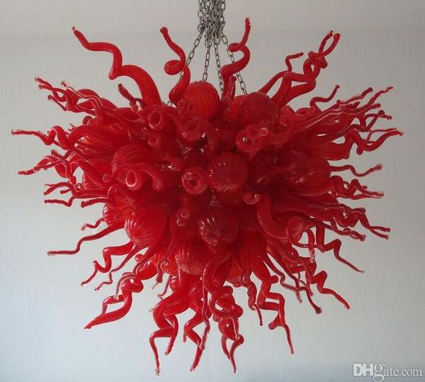 Lampade Stile moderno Vetro di Murano Colore rosso 32 pollici Lampadario soffiato a bocca Lampadario d'arteIlluminazioni