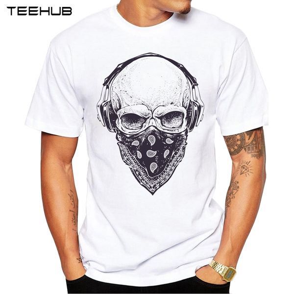 

2019 men t shirts fashion skull with headphones design short sleeve casual hipster vintage printed t-shirt cool tee, White;black