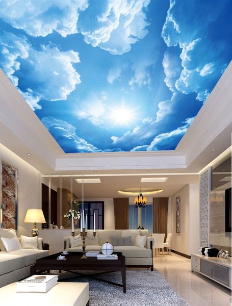 Dipinti murali Soggiorno soffitto Wallpaper Dreamy bel cielo blu cielo nuvole bianche soffitto murale