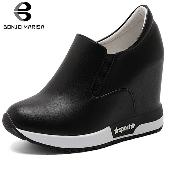 

bonjomarisa large size 33-40 lady genuine leather flats height increasing platform flats women 2020 thick heel shoes woman, Black