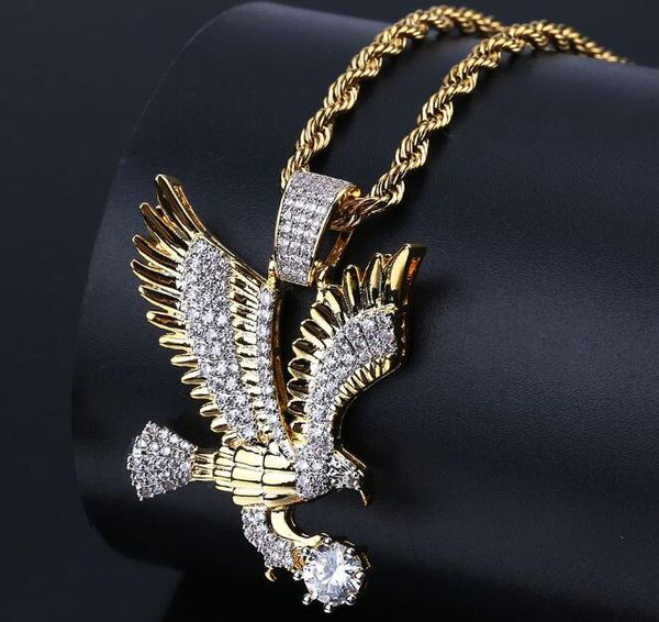 

мода rhinestone hip hop iced out животных eagle ожерелье золота 18k мужчин bling подарка ювелирных изделий, Silver