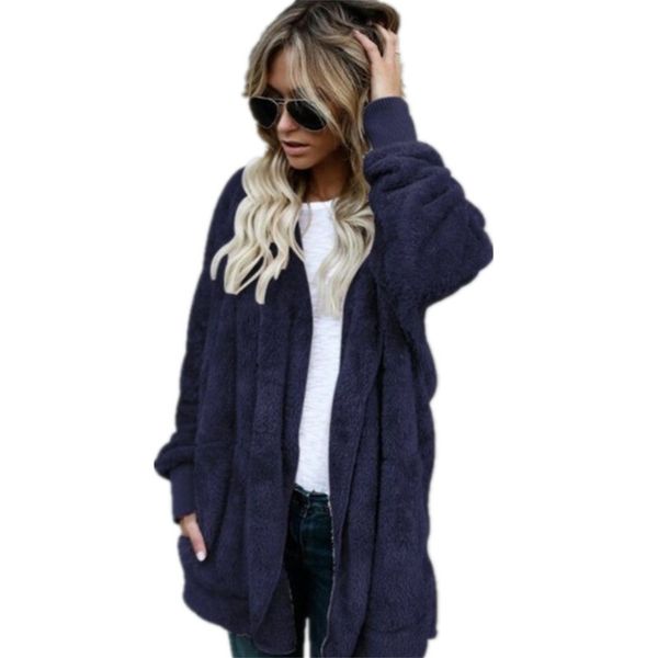 

s-5xl faux fur teddy bear coat jacket women fashion open stitch winter hooded coat female long sleeve fuzzy jacket, Black;brown