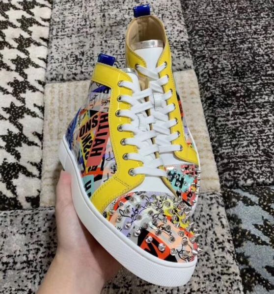 

2021 season red bottom shoes high cut orlato men s flat fashion sneakers nicograf printed patent leather luxury sole, Black