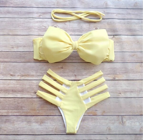 

yellow bow split two-piece set bikini yellow bow split two-piece set bikini swimsuit swimsuit, White;black