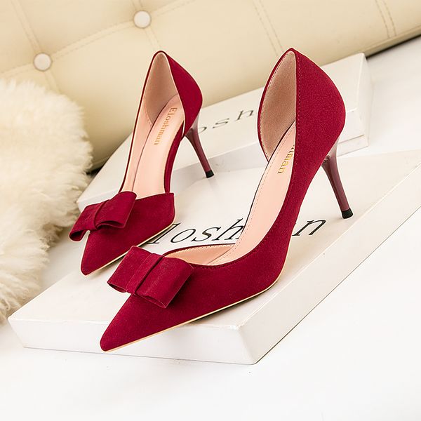 

new fashion bowknot high heels shoes slide plus size hollow-out pointed women pumps stiletto heels pointed toe dress pumps shoes, Black