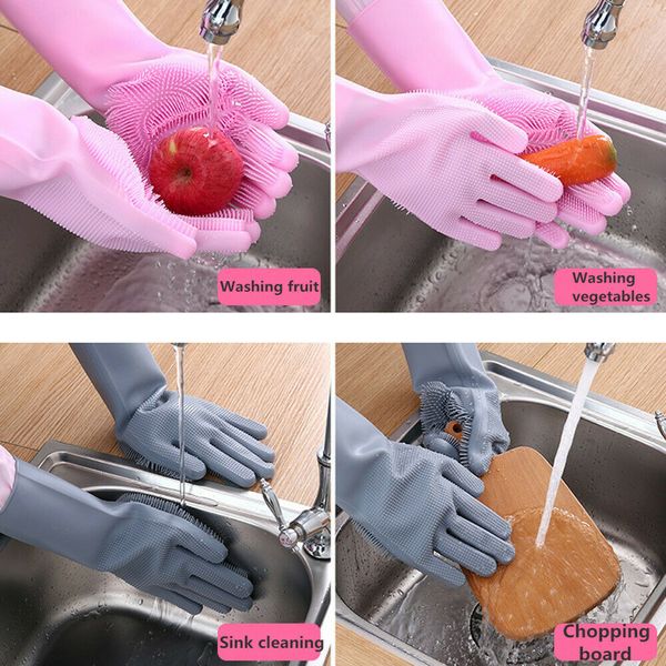 

1 pair silicone dishwashing gloves kitchen cleaning gloves washing dishes multifunctional magic glove household cleaning tools
