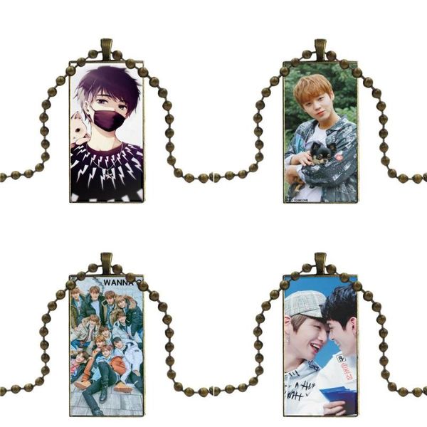 

glass cabochon choker pendant rectangle necklace bronze color jewelry for girls gifts korea singer wanna one diy colorful, Silver