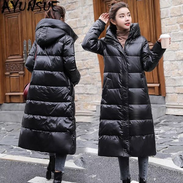 

ayunsue 2019 new winter down jacket woman hooded long coat puffer jacket women korean warm parka chamarras de mujer kj2818, Black