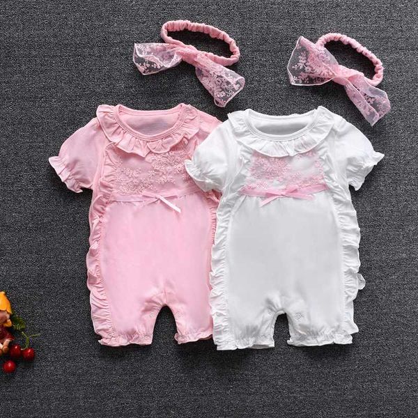 

1 set baby summer bodysuit infant girls princess p shooting jumpers +headband christening baptism birthday party costume, Blue